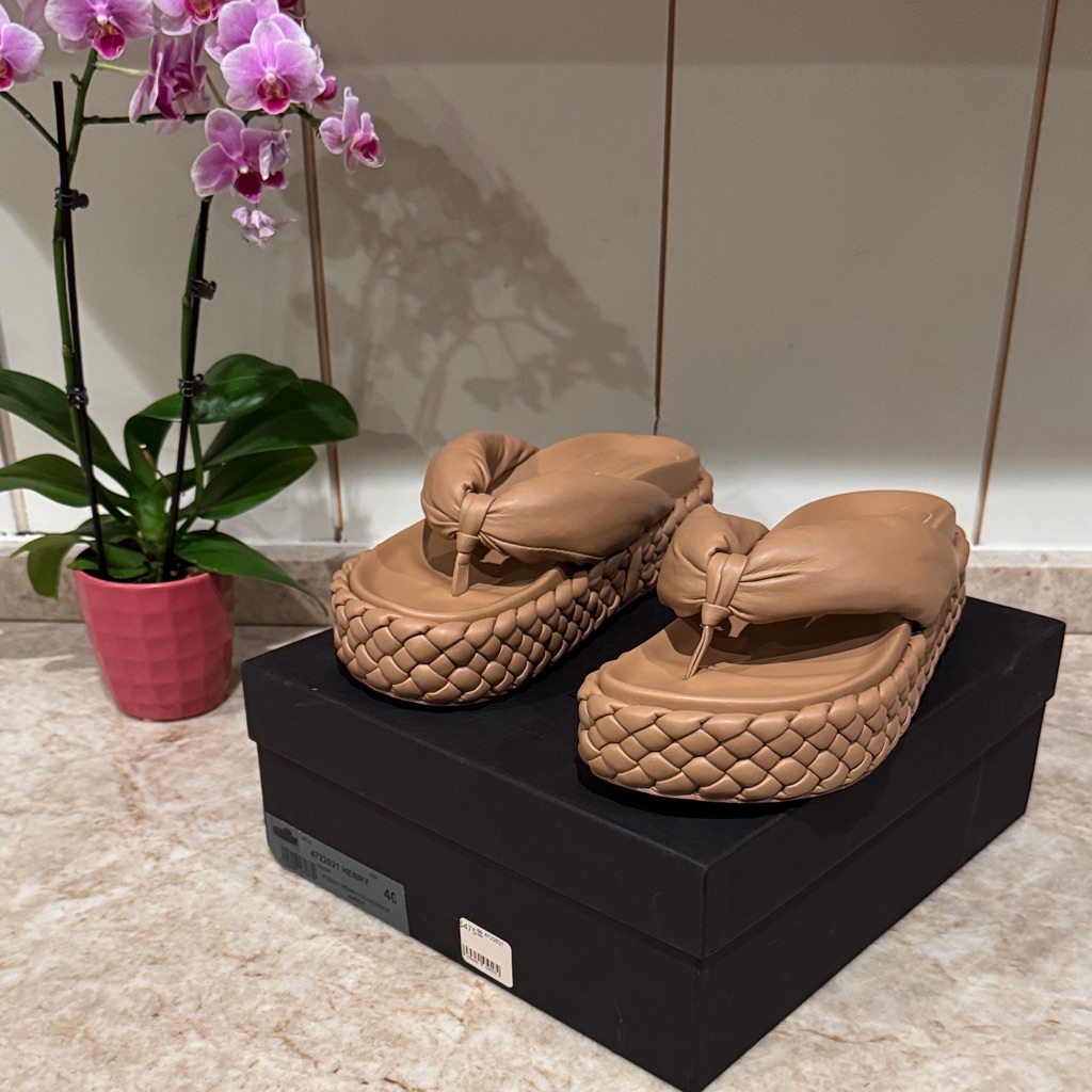 Paloma Barcelo Brown Woven Platform Slides